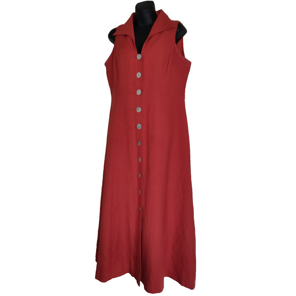 Coldwater Creek Dresses & Skirts - Coldwater Creek Orange Linen Blend Dress Sz 14 Mother Pearl Buttons Down FLAWS